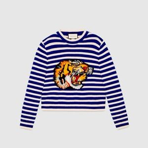 Gucci - Tiger Print Striped Knit Jumper